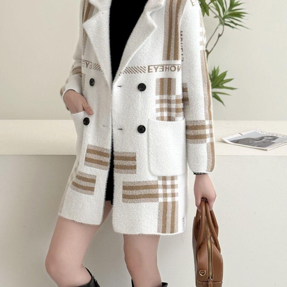 Fashion Knit Cardigan Women Autumn Winter Thick Faux Mink Fur Coat No Pilling Soft