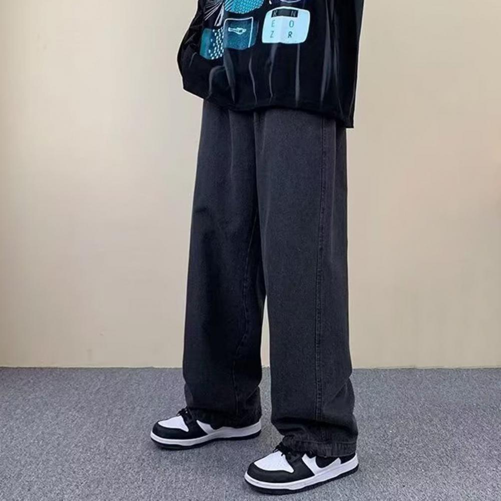 Herren Alltag Jeans Elastischer Kordelzugbund Weiter Bein Denim Hose Taschen Design High Street Stil Alltags Hose Streetwear