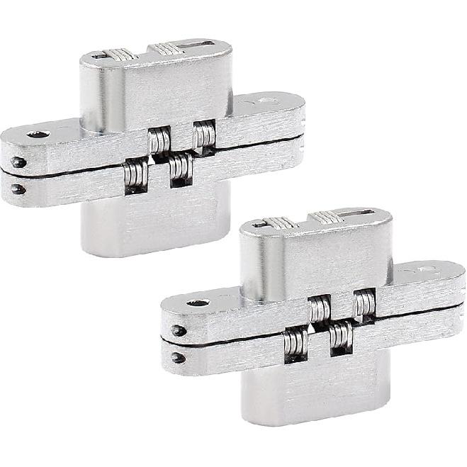 1-3/4" Hidden Hinge Stainless Steel 180 Degree Invisible Cross Hinges for Kitchen Cabinet Door Frameless Concealed Hinge with Screws, 4pcs
