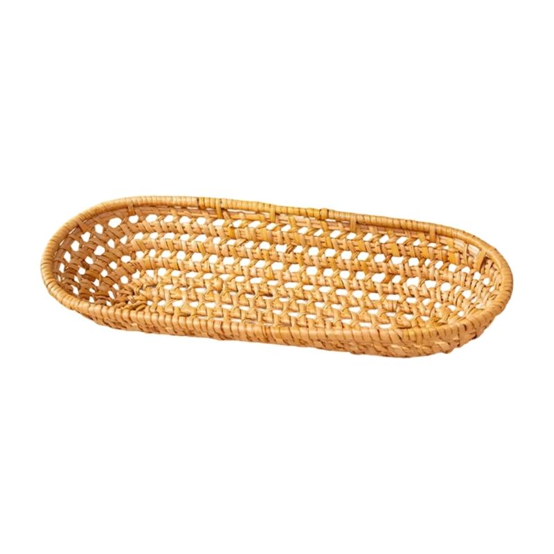Multipurpose Rattan Basket for Fruit Storage Serving Plate Desktop Storage Tray Home and Office Organization Supplies