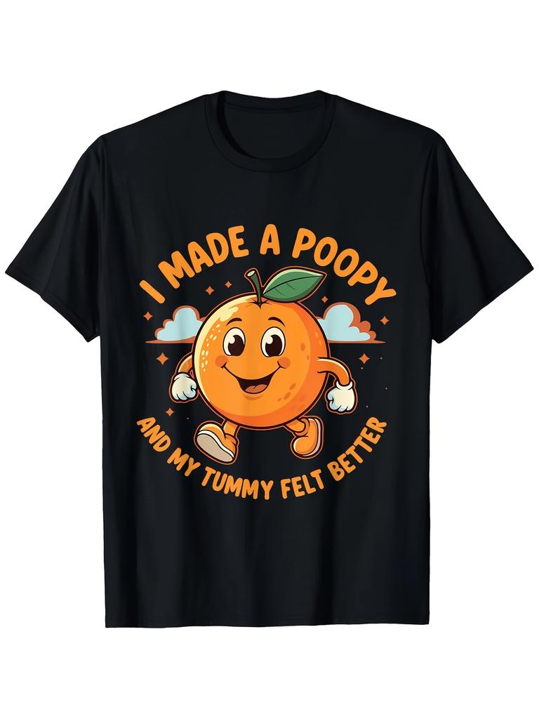 Funny Poop Joke TShirt with I Made a Poopy and My Tummy Felt Better Saying  Cute Crying Poop Design  Soft Round Neck Short