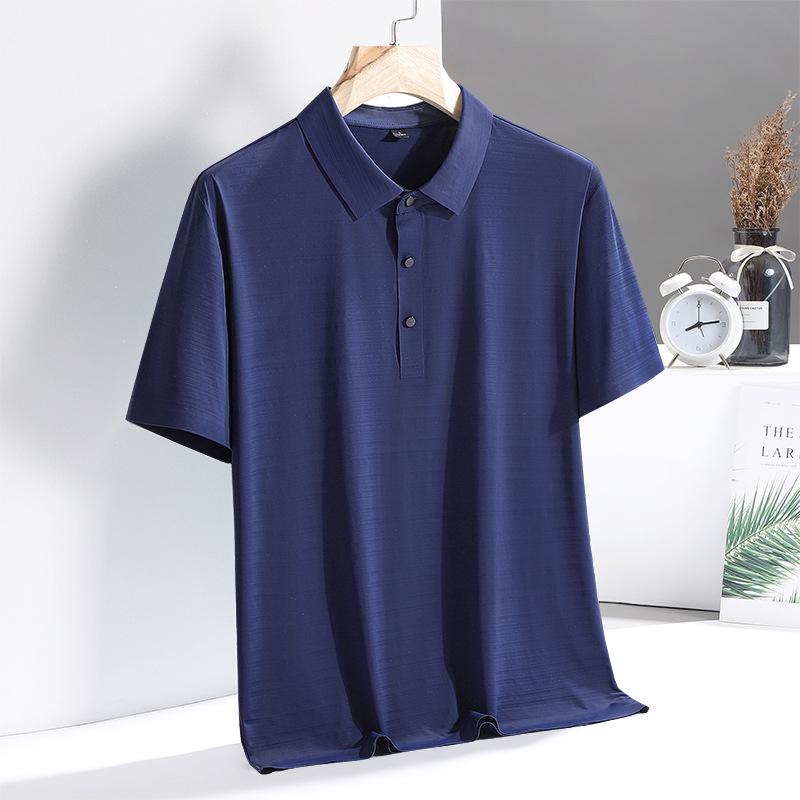 Summer Ice Silk Traceless Polo Shirt Men'S Lapel High-End Business Casual Polo Top Solid Color Tooling Shirt