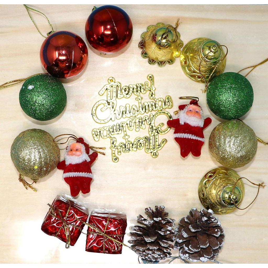 Christmas Decorations with Bells Candy Sticks Stars Gift Boxes and Santa Ornaments Christmas Tree Decoration Items - (104 Pcs) Multicolor