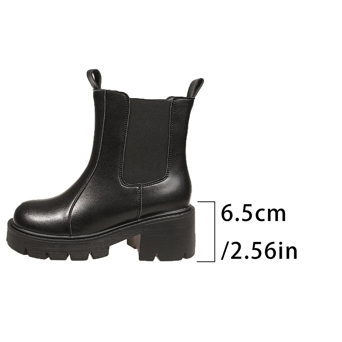 

Модные женские сапоги с круглым носком 2024 года, осень-зима, новый стиль, женские сапоги на платформе, повседневные и удобные короткие сапоги челси 43 чёрный