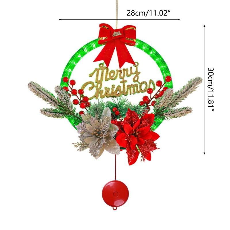 Christmas Wreath Hanging Wall Door Garlands Red Berries Ornaments with LED Light for Christmas Tree Decorations New Year