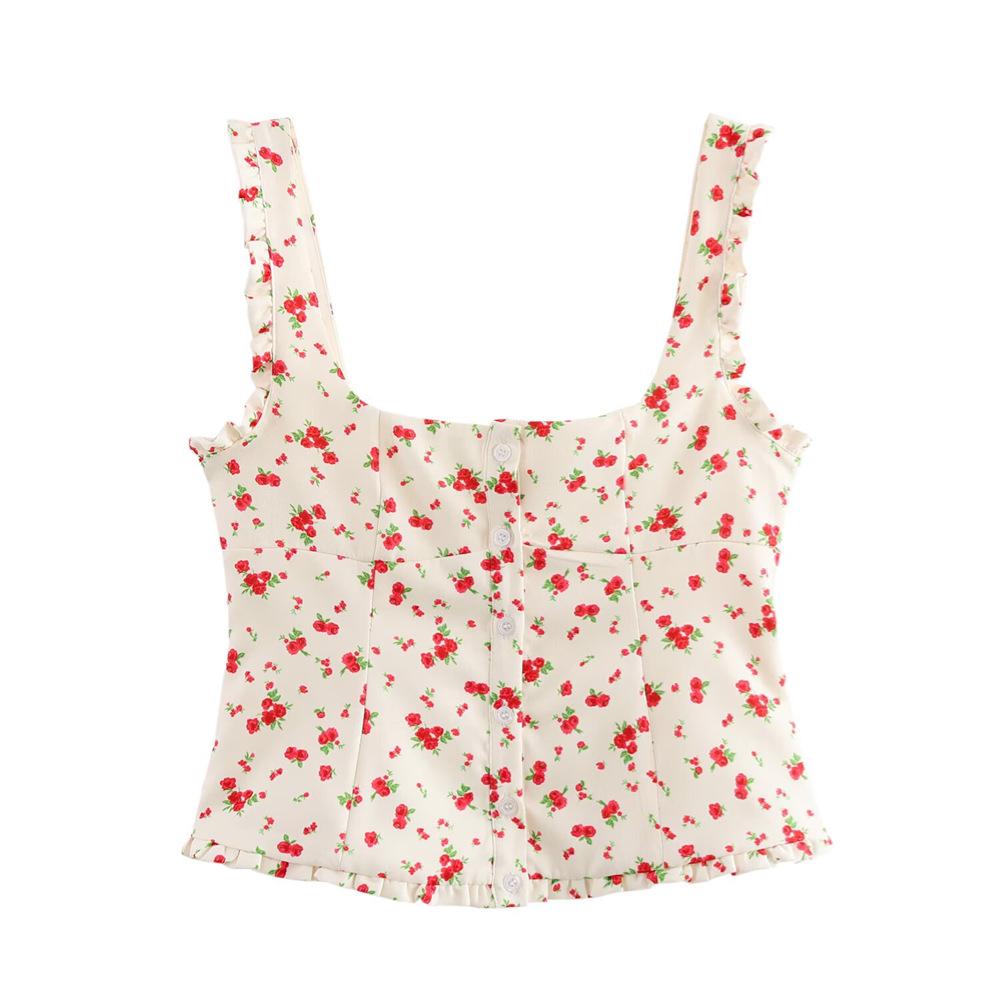 

Комплект из эластичного топа-майки с цветочным принтом и плиссированной мини-юбки на весну 2025 для женщин Extra Small белый