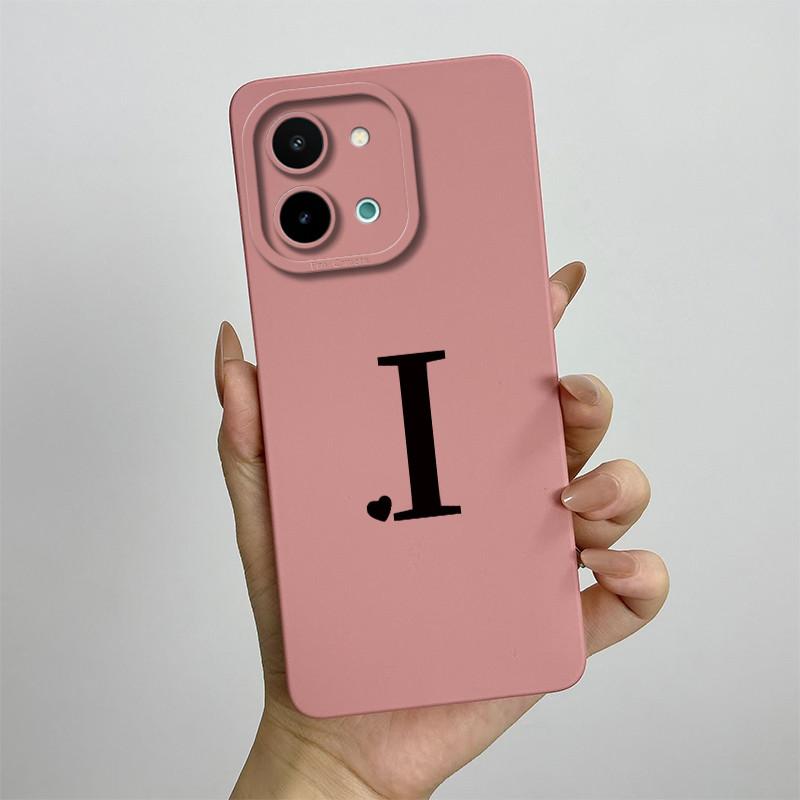 For vivo Y28 4G Case vivo Y28 4G Cover Cute Initial Letters Square Liquid Soft Silicone Phone Case Matte Shockproof Back Cover
