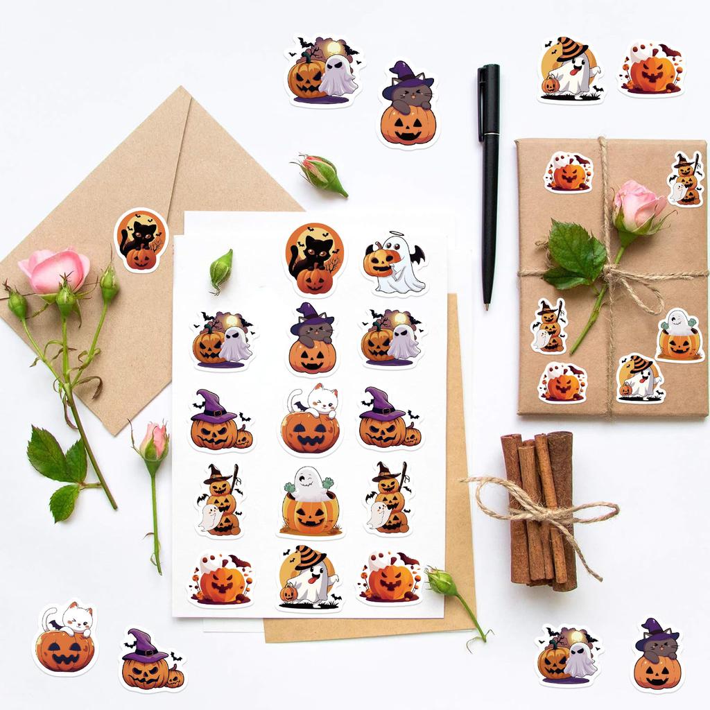 500Pcs Cartoon Festival Halloween Cute Ghost Pumpkin Roll Stickers Decoration Skateboarding Laptop Car Diy Stickers Waterproof