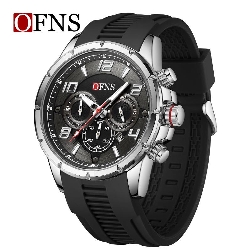 Oufannishi Men s Six-Hand Chronograph Sport Quartz Waterproof Watch with Calendar