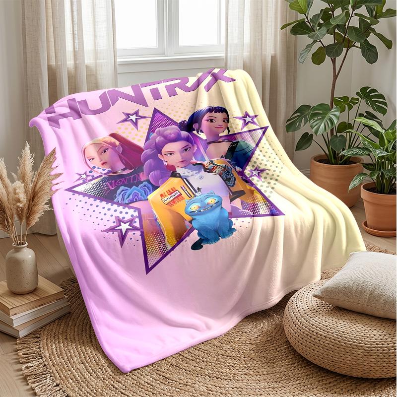 Kpop Demon Hunters Printed Flannel Throw Blanket Soft Warm Lightweight All Season Blanket for Sofa Bed Camping Home Decor Holiday Gift
