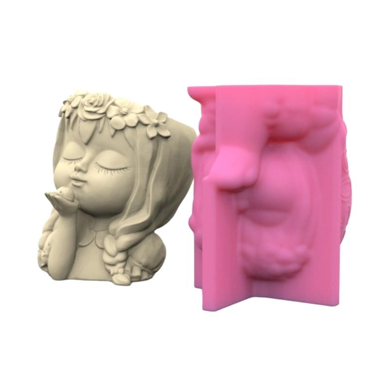 Wreath Girls Pen Holder Silicone Molds Table Ornament Mould Plasters Making Tool Succulent Planter Mold Easy To Clean