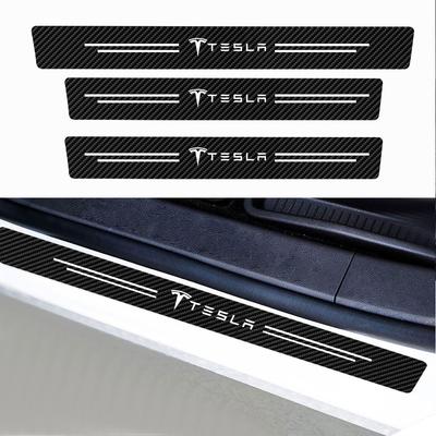 Car Imitation Carbon Fiber Leather Door Sill Logo Sticker for Model 3 Y S X Roadster Cybertruck Juguete SpaceX Accessories