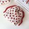 New Drawstring Makeup Bags Cute Tomato Pattern Plaid Storage Bags Creative Patchwork Soft Small Bags Stylish Simple Women's Bags
