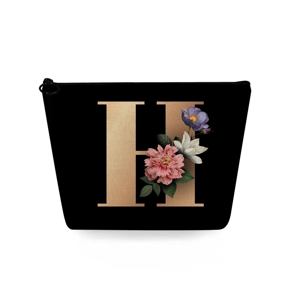 Women Black background letters Print Cosmetic Bag Toiletries Organize Travel Storage Case 6729 KTB