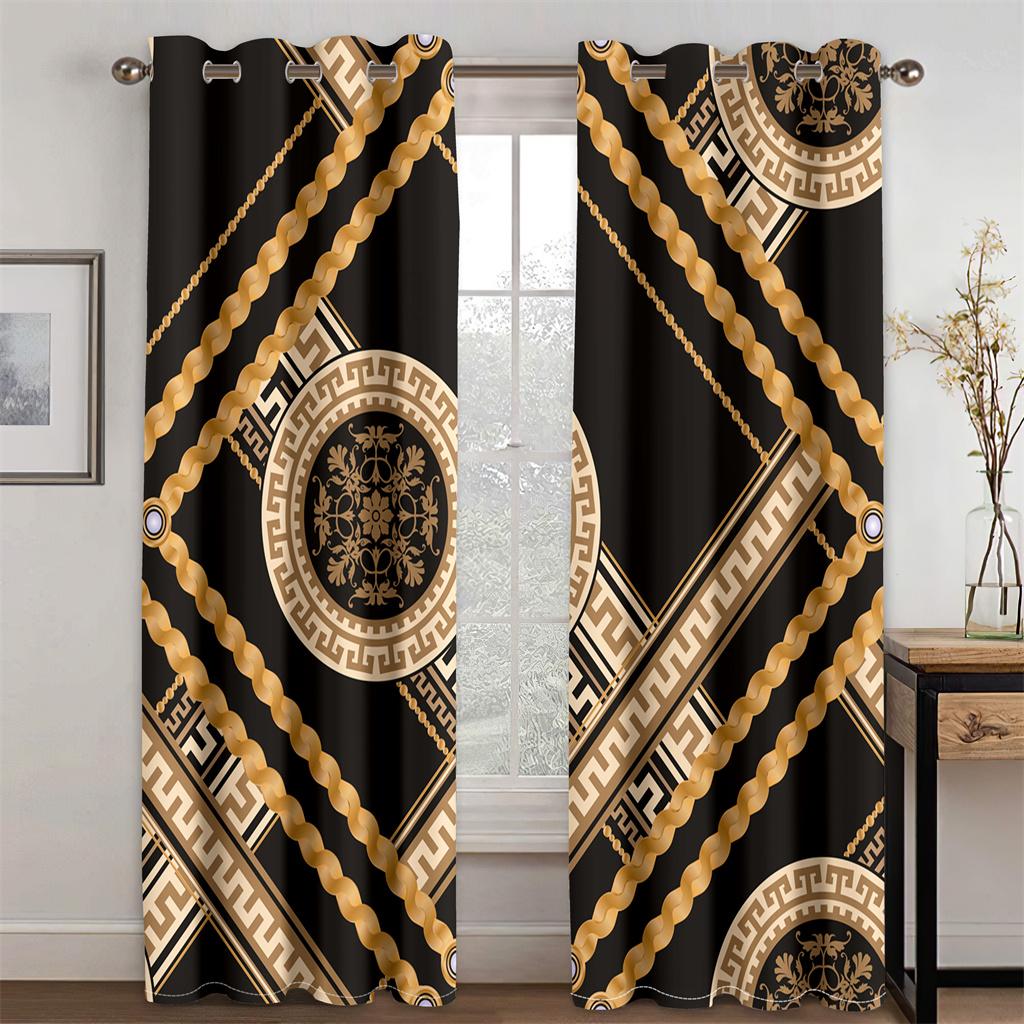 3D Print Cheap Modern Classic Luxury Brand 2Pieces Darkening Shading Window Curtain for Living Room Bedroom Home Decor Hook
