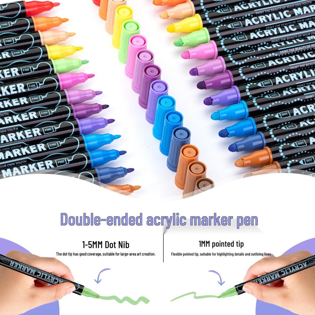 Dual-Tip Stackable Acrylic Markers - Quick-Drying Christmas Greeting Card Pens