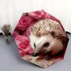 Rose and Hedgehog Pattern, Automatic Folding Umbrella, Portable and Foldable Design, 8 Ribs, a Christmas or Birthday Gift.