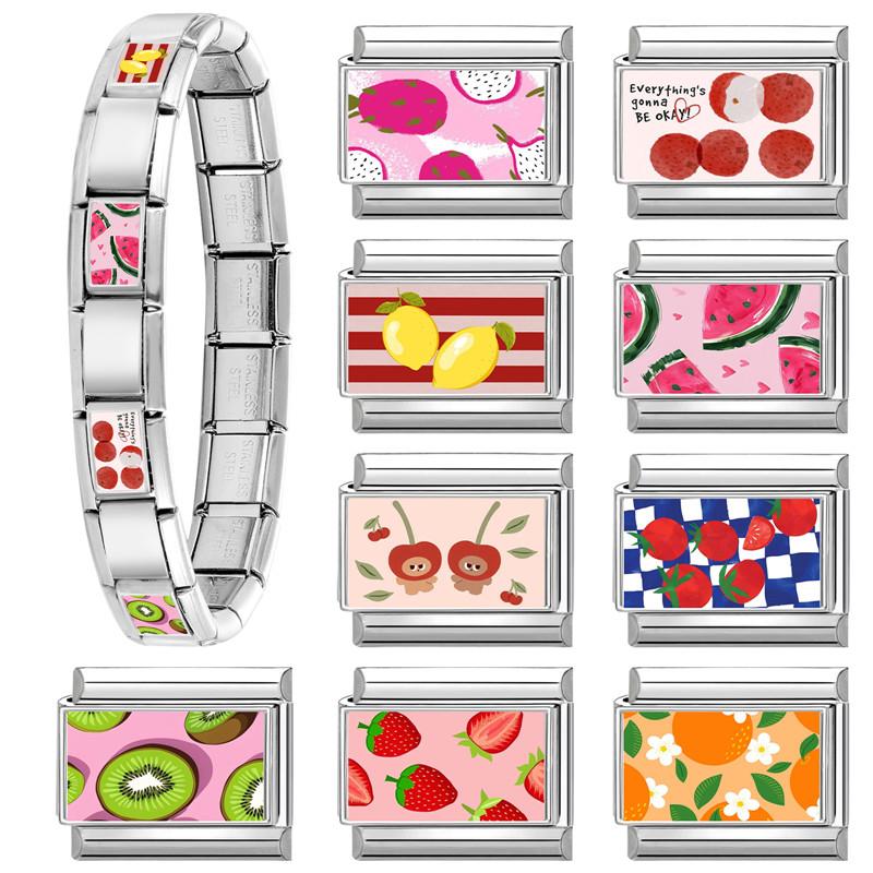 Creative Fruits Series Grape Cherry Lemon Coconut Orange Italian Charm Link Fit 9MM Stainless Steel Jewelry DIY Making Bracelet