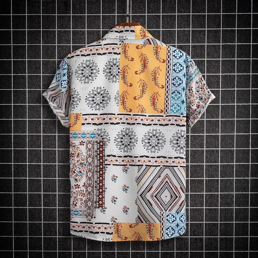 Summer Men Short Sleeve 3D Digital Print Hawaii Shirt Men Casual Lapel Button Shirt Tops