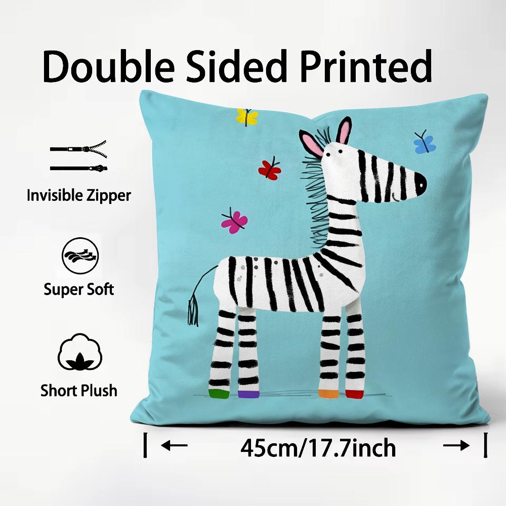 Cute Zebra Cushion Cover Plush Fabric Soft Double-Sided Printed Sofa Warm Winter Home Child Gift Pillow Case