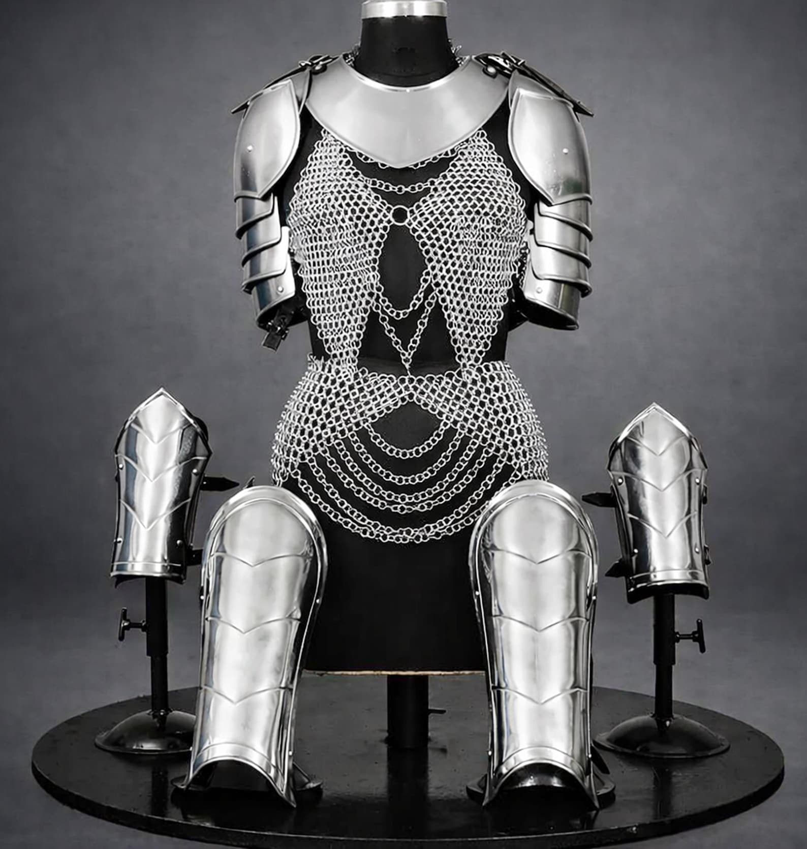 Women s Knight Armor Set Steel Pauldrons Chainmail Gorget LARP Cosplay Costume