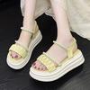 Taoffen Casual Sandals For Women Breathable Exposed Toes Pearl Sandals Lightweight Soft Elastic Band Thick Sole Height Increasing Shoes