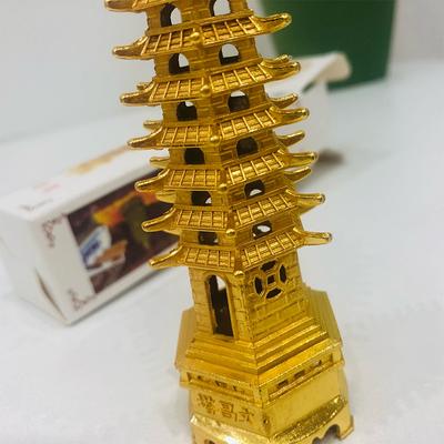 Din aliaj de zinc Feng Shui Education Tower Levels Ornamente de birou Pagoda Wen Chang