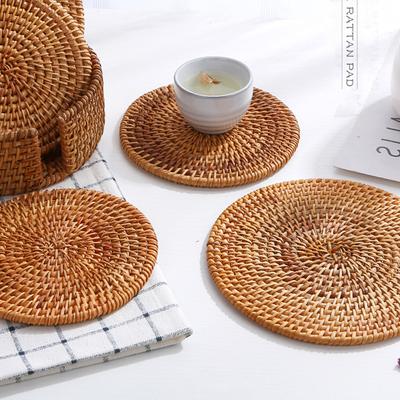 Hot Sale Handmade Weave Round Coaster Pad Heat Insulation Placemat Coffee Tea Set Placemats Anti-Skidding Pad Home Table Decor