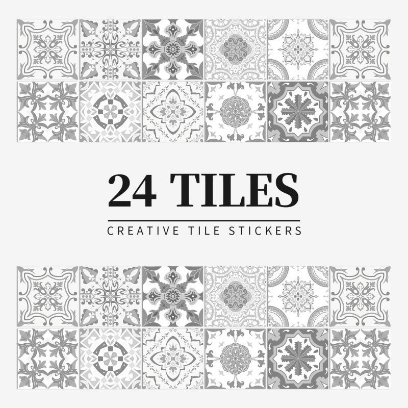24 European Mandala Flower Tile Stickers: Waterproof, Self-Adhesive PVC for Kitchen & Bathroom Walls