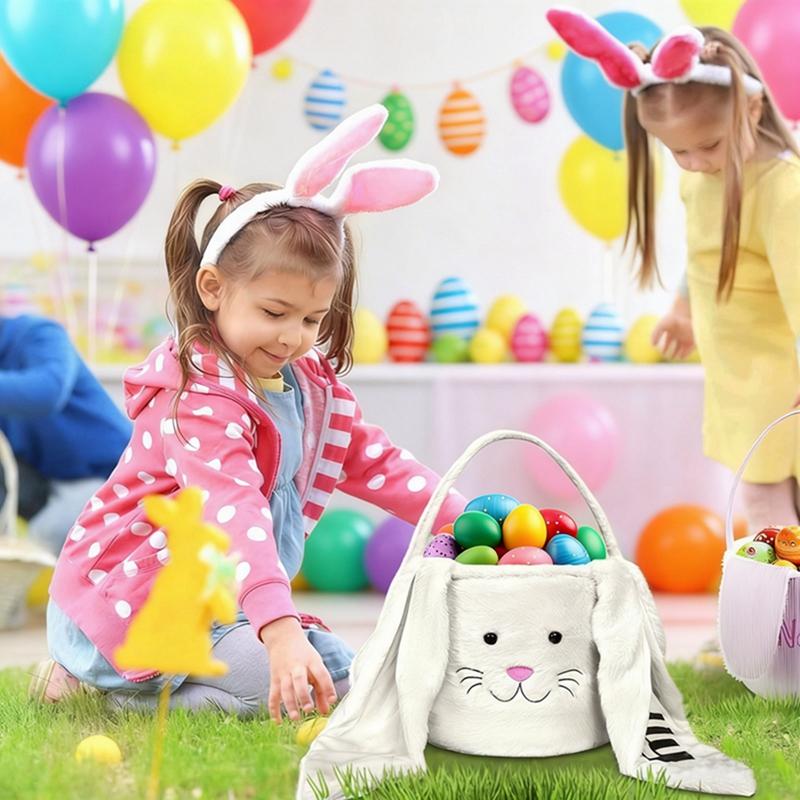 Cute Rabbit Style Velvet Easter Basket Easter Bunny Basket for Kids