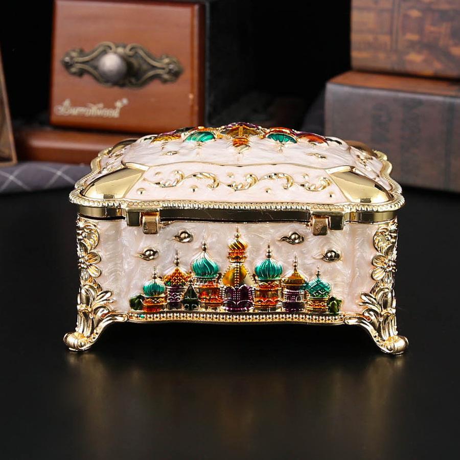 Rectangle Castle Jewelry Box Creative European Metal Flip Anti-Oxygen Ring Earrings Necklace Jewelry Box