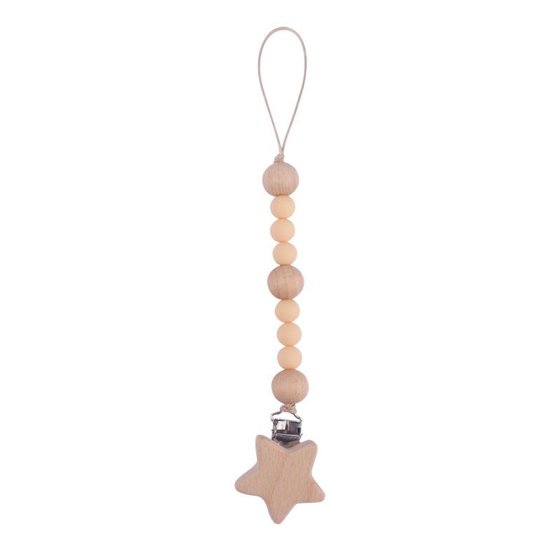 Baby Pacifier Clip Chain Wooden Star Holder Soother Pacifier Clip Leash Strap Nipple Holder For Infant Nursing Nipple Clip Chain