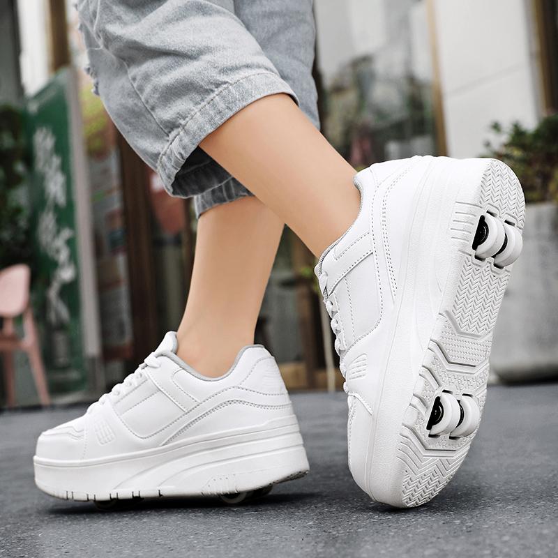 29-40 Bambini Smontaggio Quattro Ruote Scarpe Piatti Scarpe da Fuga / Scarpe da Pattinaggio a Rotelle con Ruote per Donna
