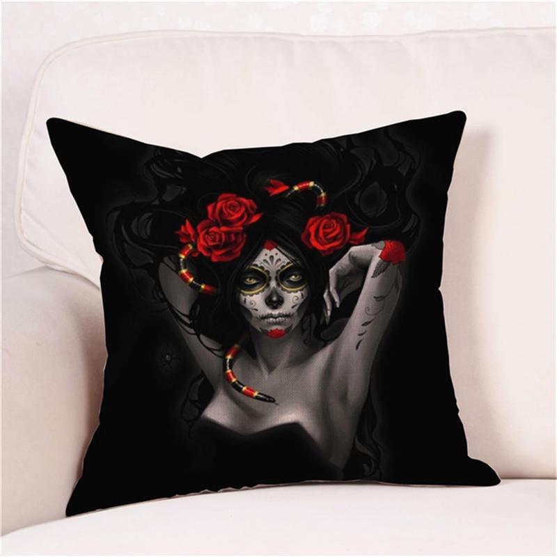 Halloween Cushion Cover Pillowcases Skull Floral Festival Home Decor Square Horror Comfortable Sofa