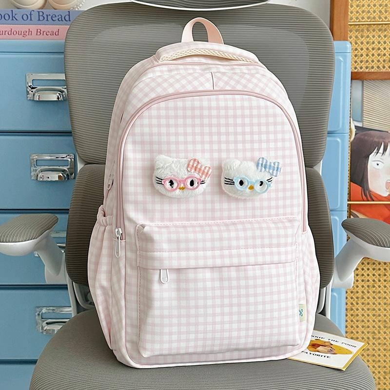Schoolbag Macaron Plaid Girl Sweet Backpack Summer Refreshing Milk Blue Middle and High School Girls Atmosphere Backpack