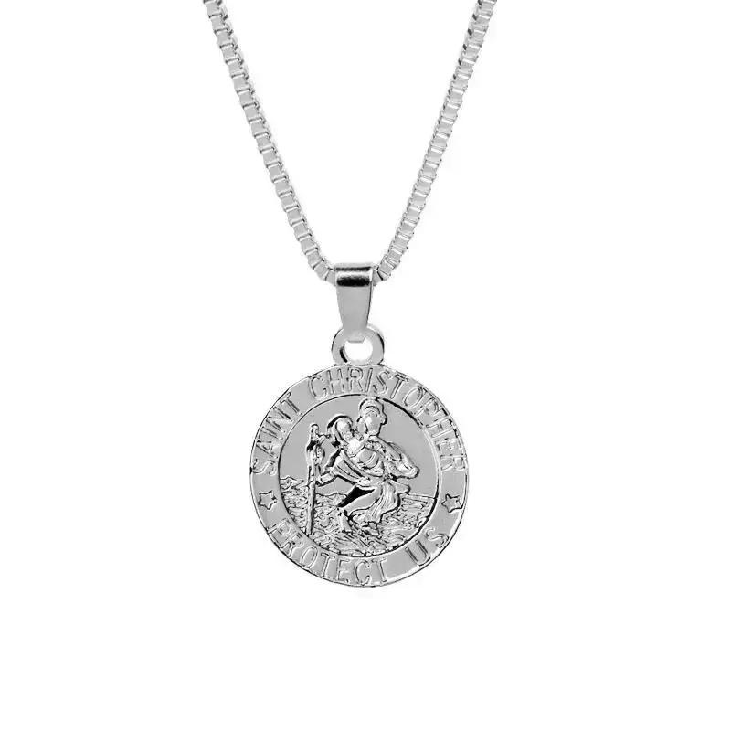High End Fashion Round Letter Pendant Jesus Traveler Guardian Blessing Necklace Creative Versatile Trendy Jewelry Wholesale