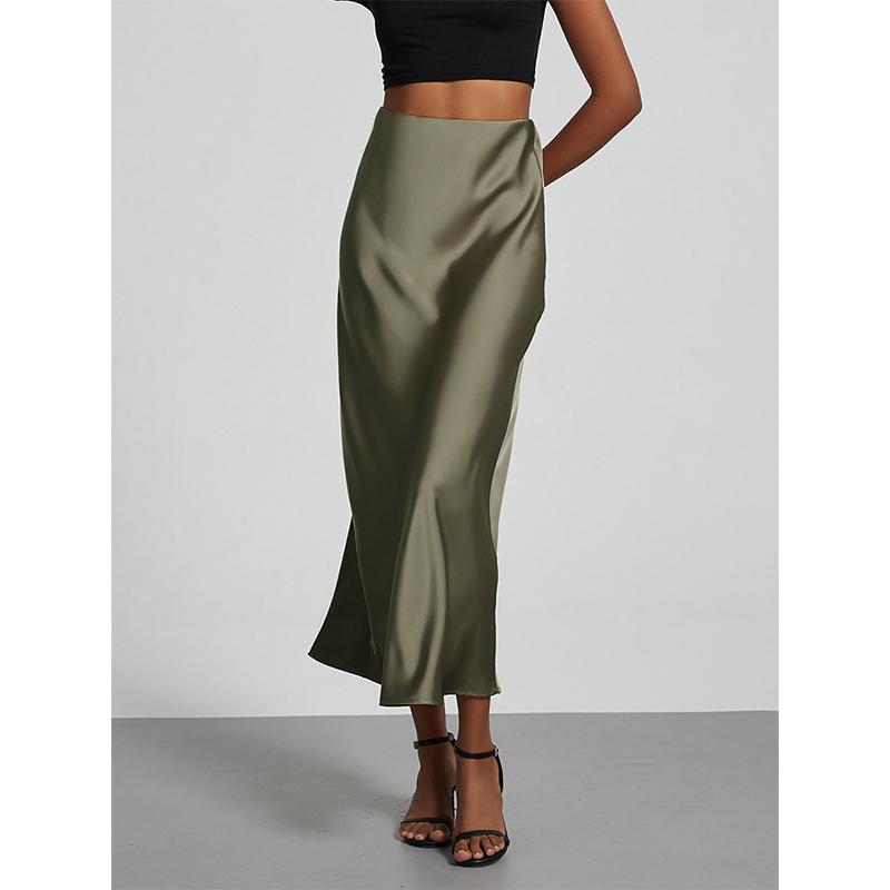 Fashion Satin Party Long Skirt High Waist Solid Color Casual Basic Women Skirts Fishtail Skirt Chic Summer Woman Clothing 2025