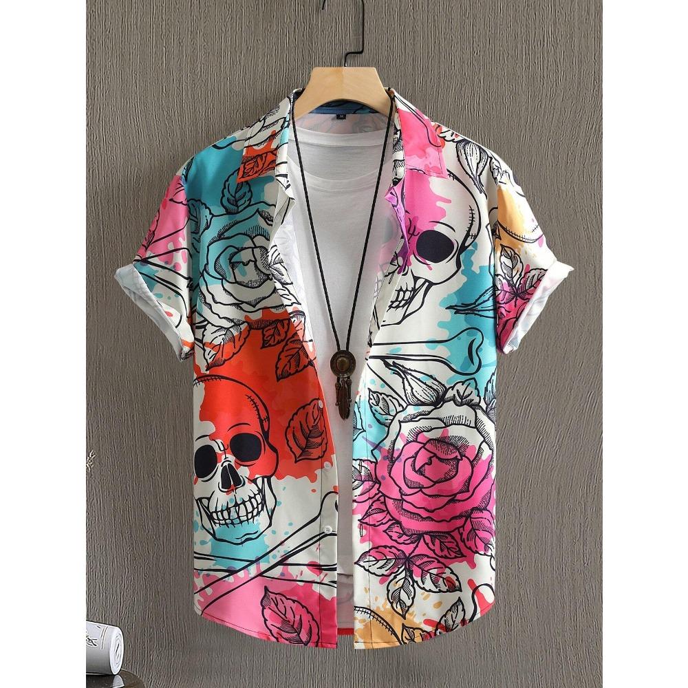 Men Shirt Fashion Skull Pattern 3D Print short Sleeves Shirts Casual Design Short Sleeve Shirts Fashion Button Tops