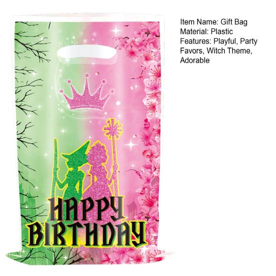 Witch Party Gift Bags Green And Pink Candy Treat Bag Plastic Snack Gift Pouch for Girls Birthday Party Baby Shower Supplies