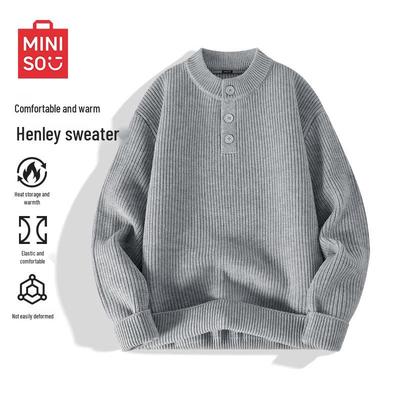 Men's American Retro Henley Collar Pullover Sweater