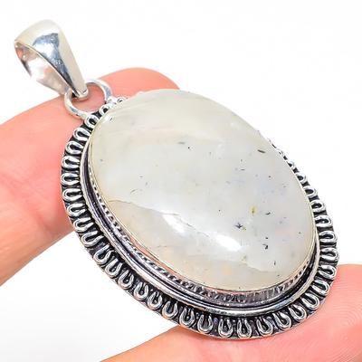 Natural Rainbow Moonstone Gemstone 925 Sterling Silver Pendant 2.36" Z9V34