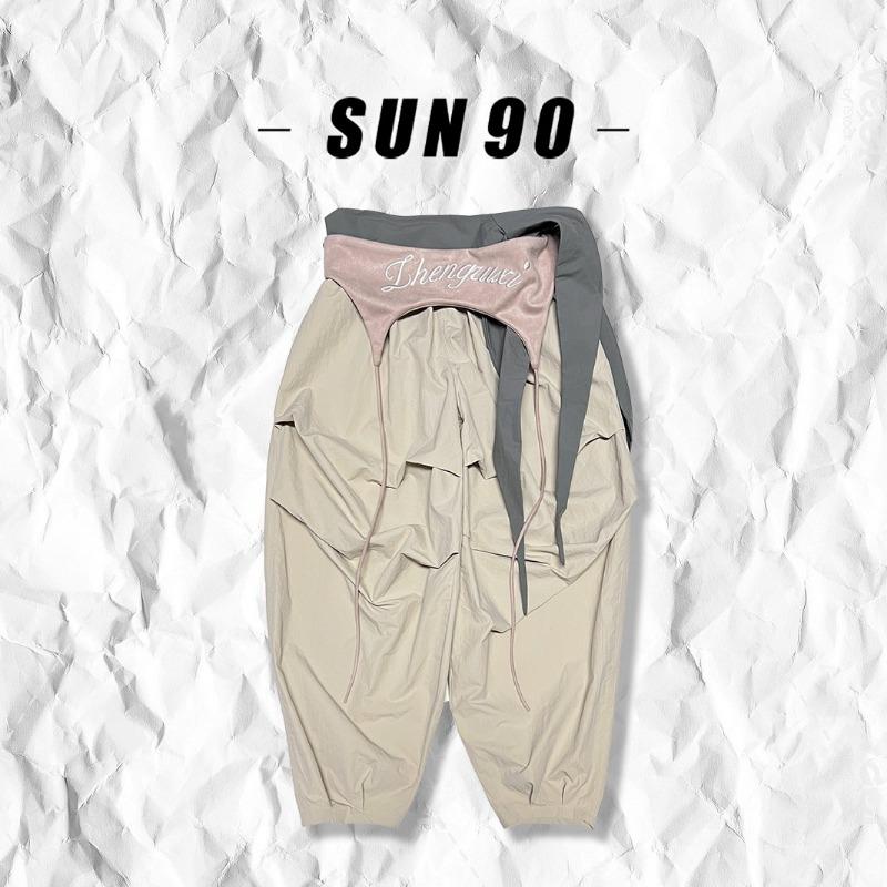 

Summer Thin Wasteland Spice Girls Wind Wear Casual Overalls Loose Street Dance Wide Leg Parachute Pants S абрикосовый