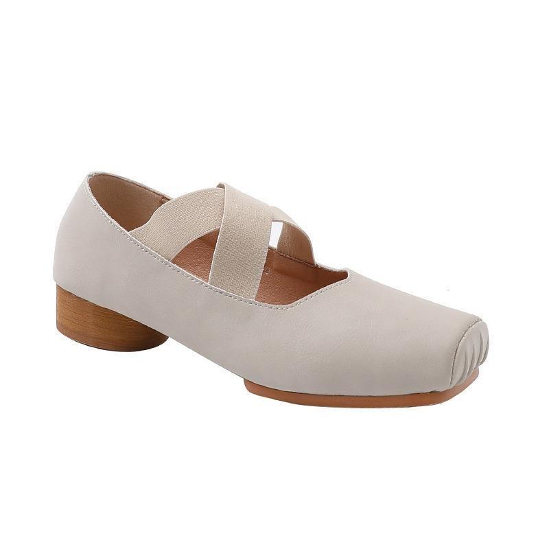 Ballet Shoes with A Square Toe and A Shallow Opening with Straps