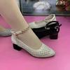 Hollow Mesh Breathable Sandals Women's Summer Pointed Mother Single Shoes Mid-heel Square Dance Shoes