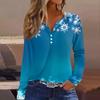 Women's T Shirt Tee Christmas Printed Button Long Sleeve Tunic Daily Weekend Fashion Basic V- Neck Regular Top