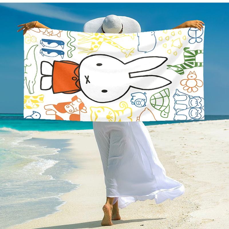 1pc Miffy1 Beach Towel, Comfortable and Thick, and Swimming/Bath/Picnic/Camping Towel, Suitable for Seaside Beaches
