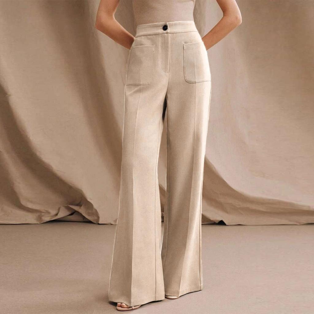 High Waist Wide Leg Pants for Women Casual Loose Fit Trousers with Front Pockets Office Style