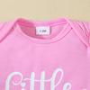 1-18 Monate Baby Mädchen Kurzarm Monogramm Jumpsuit mit Schleife Bedruckte Hose und Stirnband Rosa Anzug