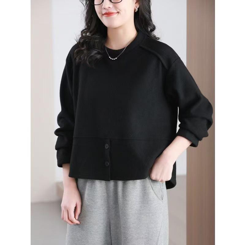Women's Brushed Fleece Sweatshirt - Winter Style, Round Neck, Versatile, Loose, Slimming, Thickened Long Sleeve Top