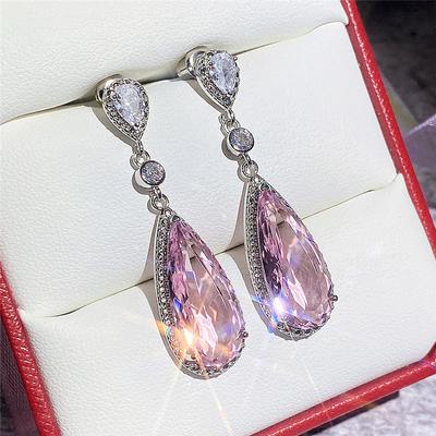 Nuovi orecchini pendenti con zirconi cubici rosa AAA da donna, gioielli di lusso per le orecchie, orecchini pendenti con brillantini, regalo di lusso